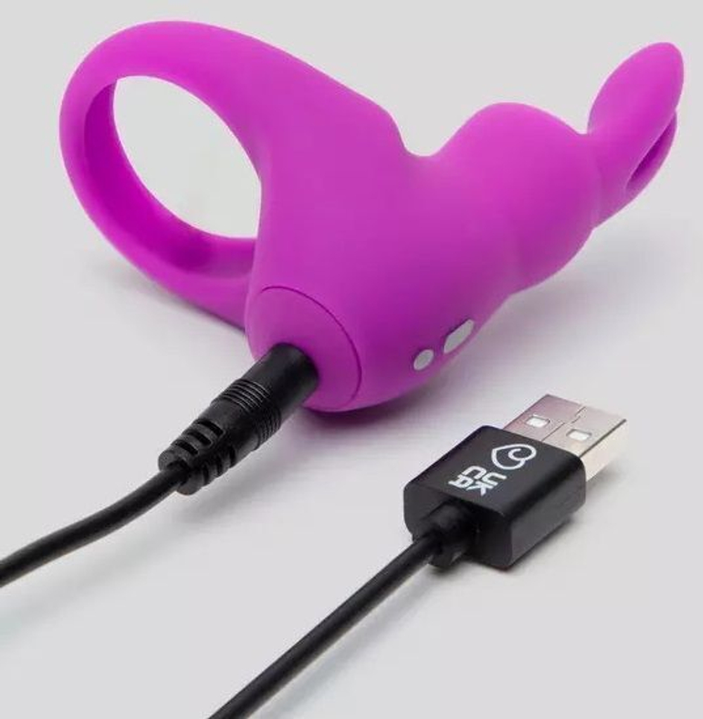 Фиолетовое эрекционное виброкольцо happy rabbit cock ring kit