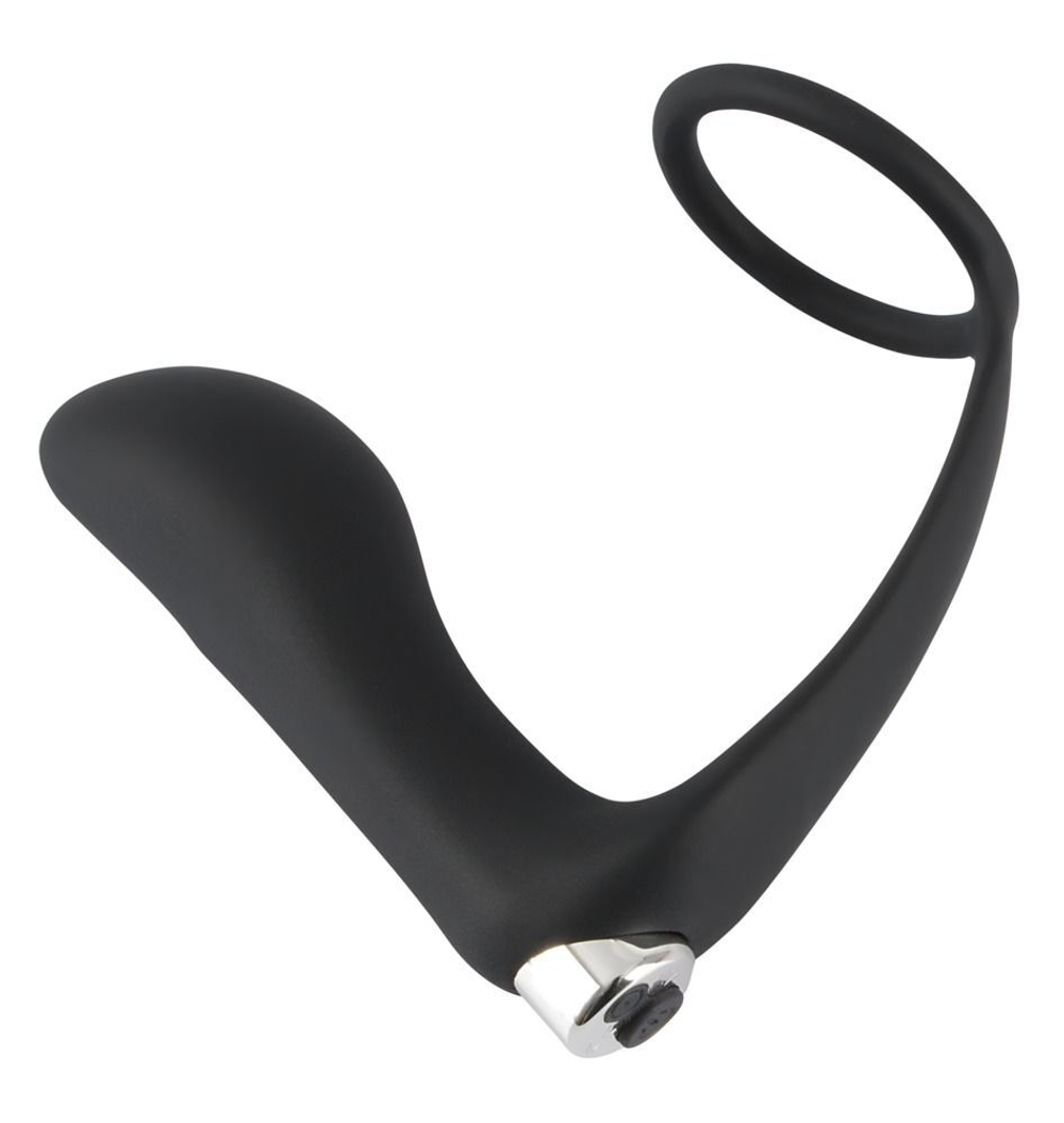 Черное эрекционное кольцо с анальной вибропробкой vibrating ring & plug