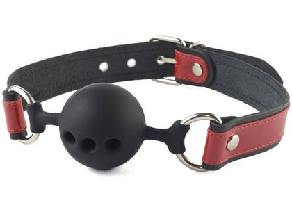 Силиконовый кляп-шар с ремешками из натуральной кожи