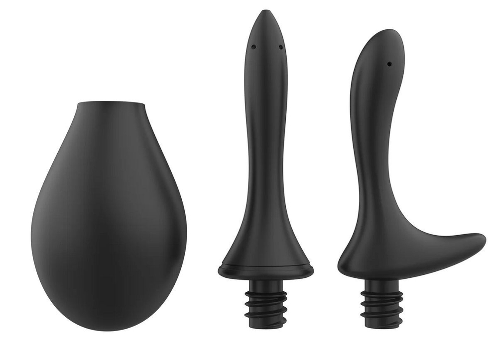 Черный анальный душ nexus anal douche set с 2 сменными насадками