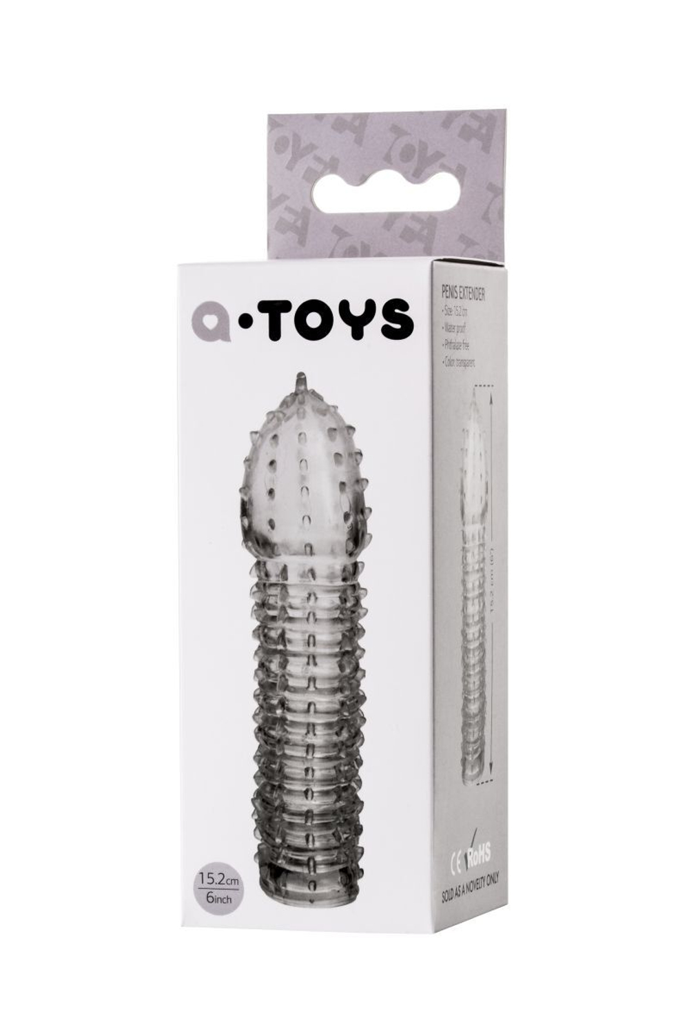 Прозрачная закрытая насадка на пенис toyfa a-toys - 15,2 см.