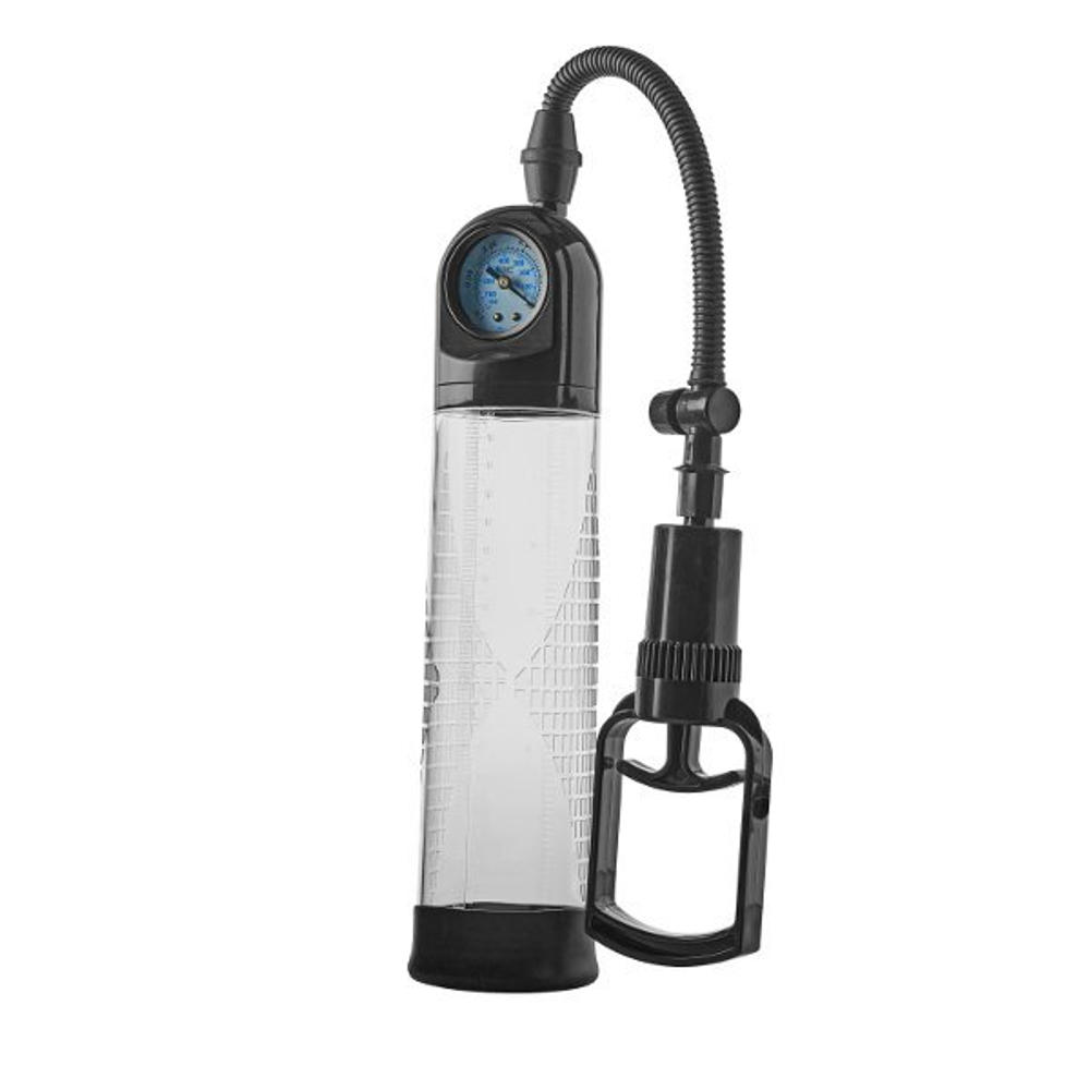 Прозрачная вакуумная помпа с манометром deluxe penis pump