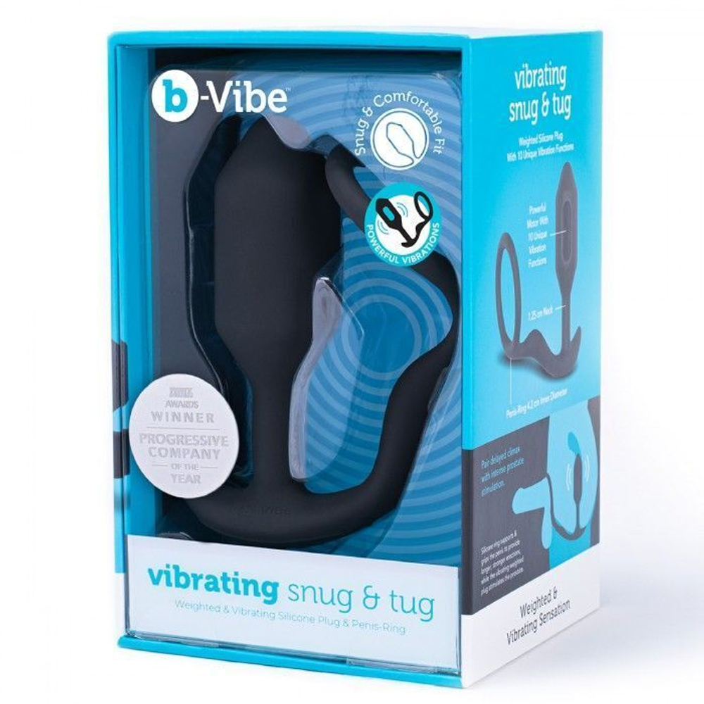 Черная анальная вибропробка с эрекционным кольцом Vibrating Snug & Tug