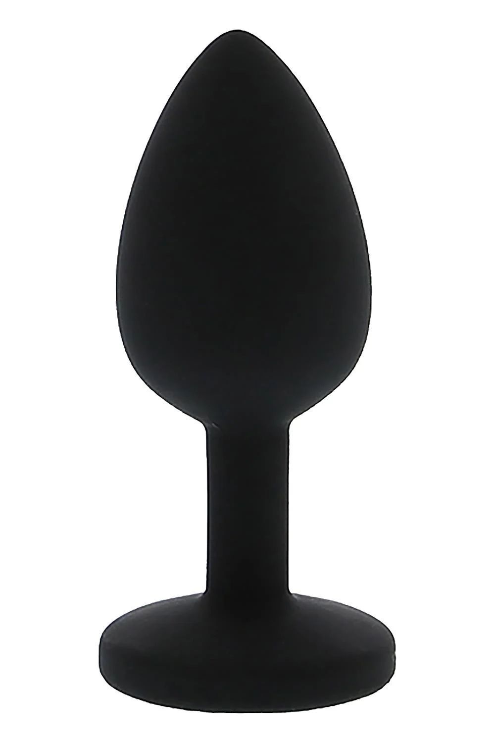 Черная гладкая анальная пробка с розовым кристаллом silicone diamond plug - 7 см.