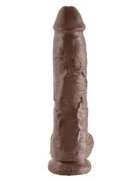 Большой коричневый фаллоимитатор с мошонкой 10  Cock with Balls на присоске - 25,4 см.