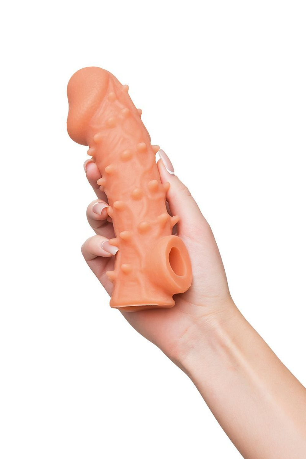 Телесная закрытая насадка с пупырышками cock sleeve 005 size l - 17,6 см.