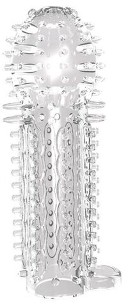 Закрытая прозрачная насадка на пенис с шипиками nubby sleeve - 14,5 см.