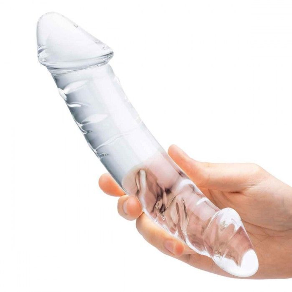 Прозрачный двухголовый стимулятор с рельефом 10,5  girthy realistic glass double dong - 26,7 см.