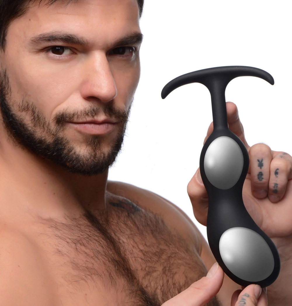 Черный массажер простаты с утяжелителями premium silicone weighted prostate plug