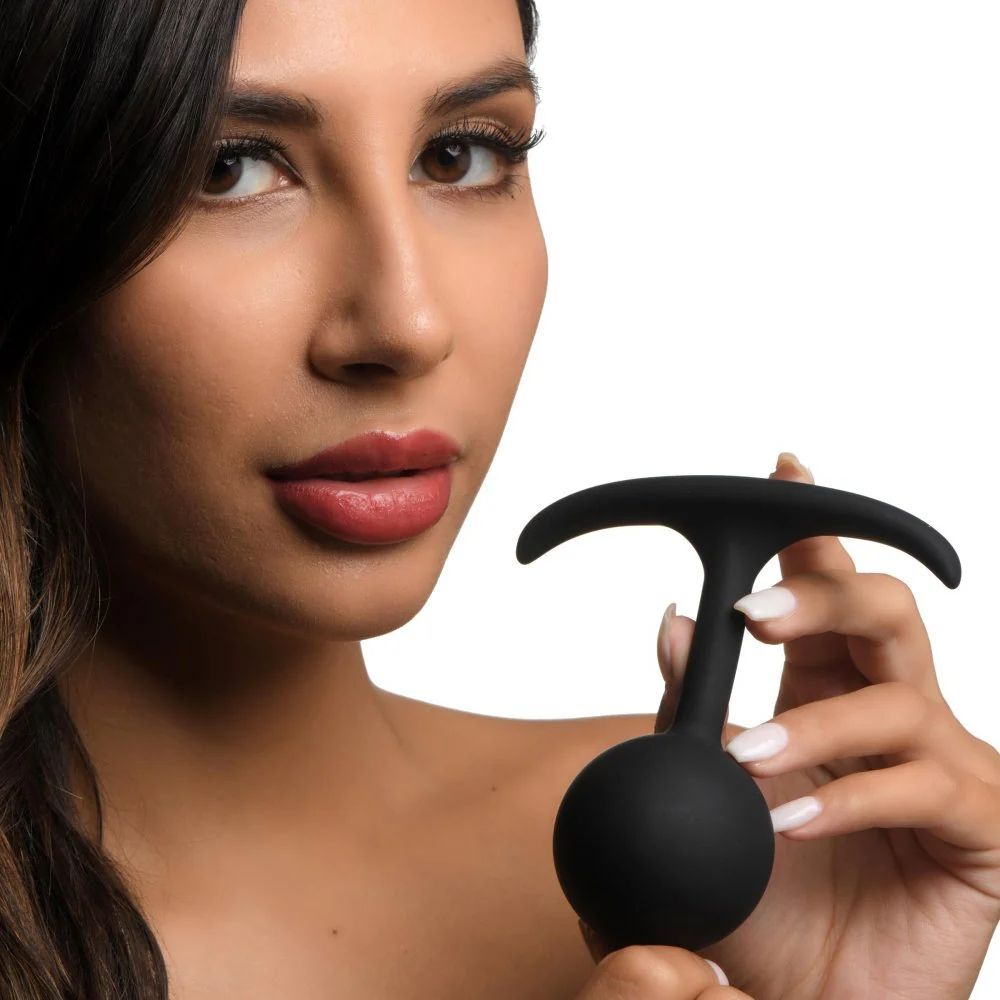 Черная анальная пробка с утяжелением premium silicone  weighted round plug