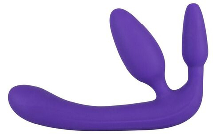 Фиолетовый безремневой страпон с двумя пробками triple teaser