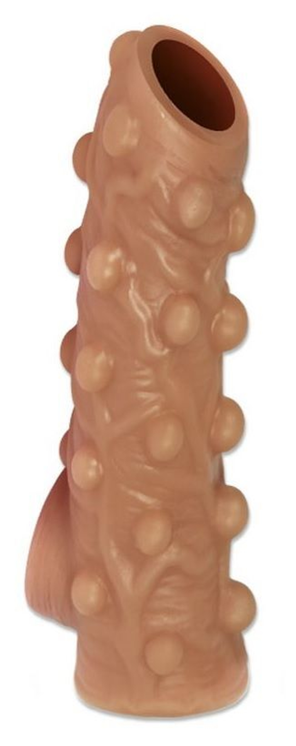 Телесная насадка с бугорками и открытой головкой nude sleeve l - 14 см.