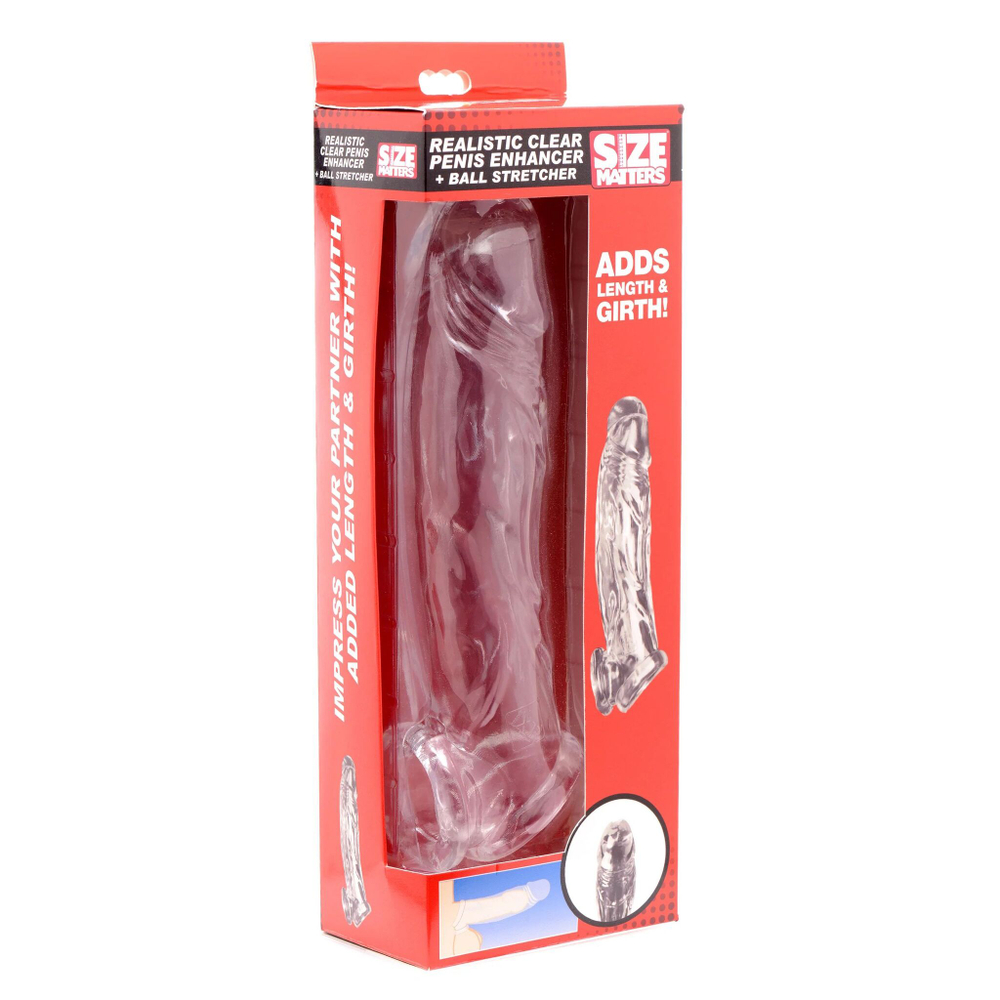 Прозрачная насадка для увеличения члена realistic clear penis enhancer and ball stretcher - 20,3 см.