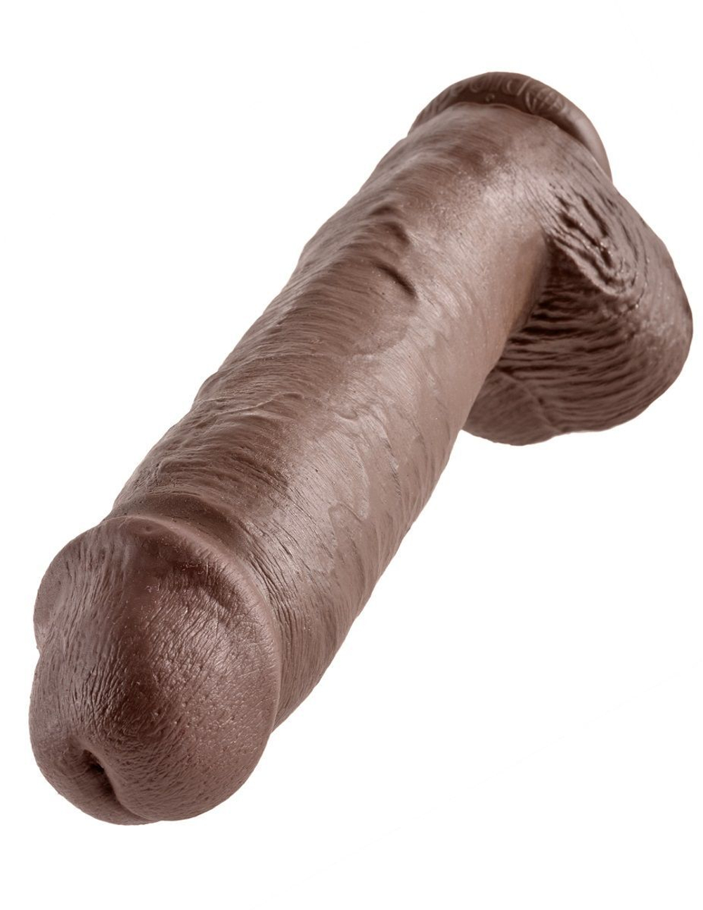 Коричневый фаллоимитатор-гигант на присоске 11  cock with balls - 28 см.