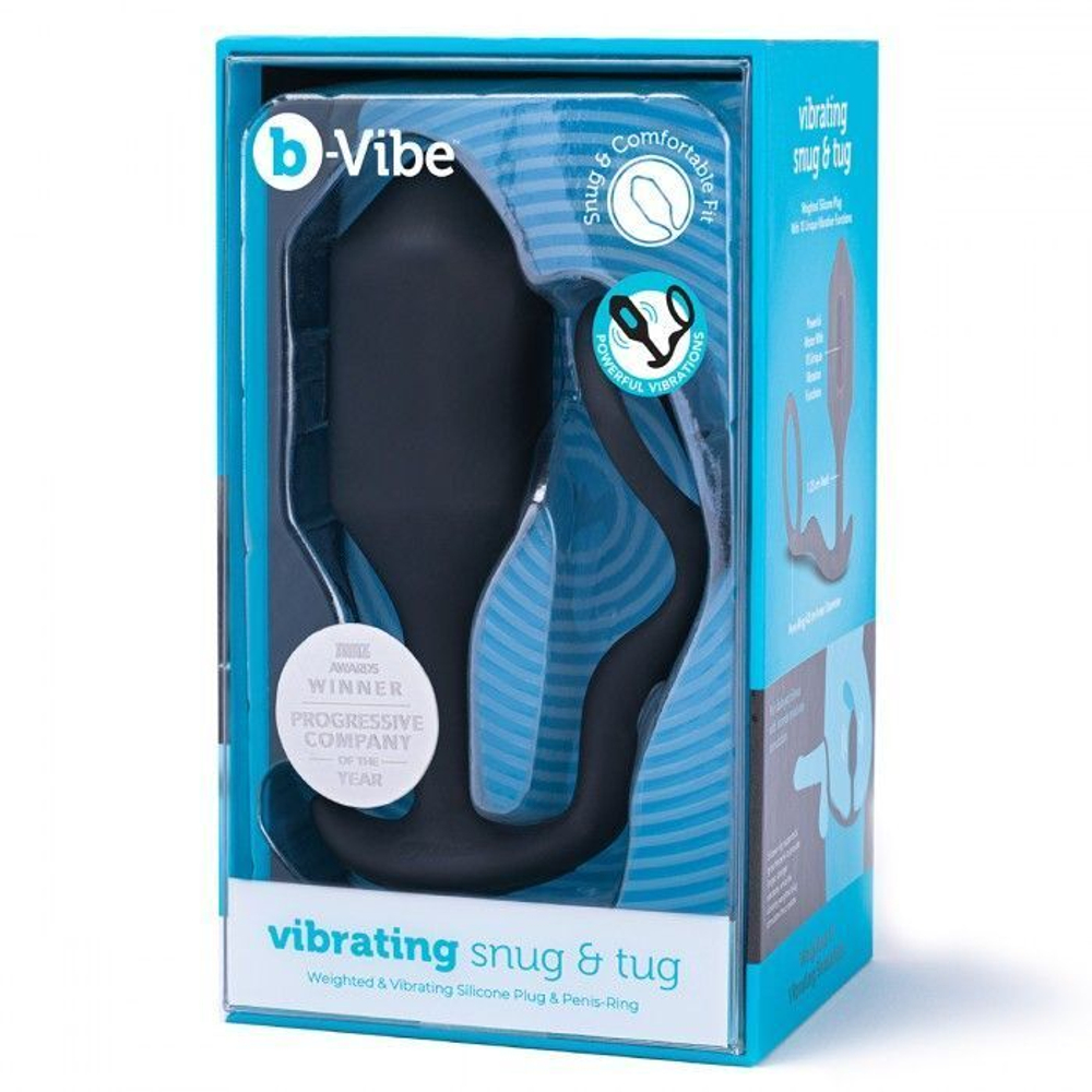 Черная анальная вибропробка с эрекционным кольцом Vibrating Snug & Tug
