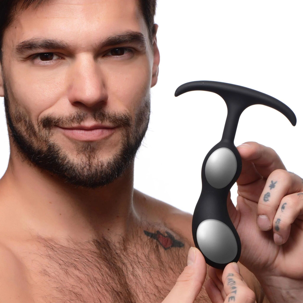 Черный массажер простаты с утяжелителями premium silicone weighted prostate plug