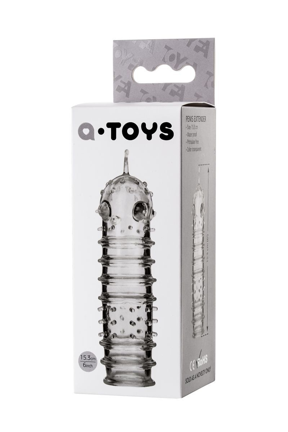 Прозрачная насадка на пенис toyfa a-toys с ребрами и точками - 15,3 см.