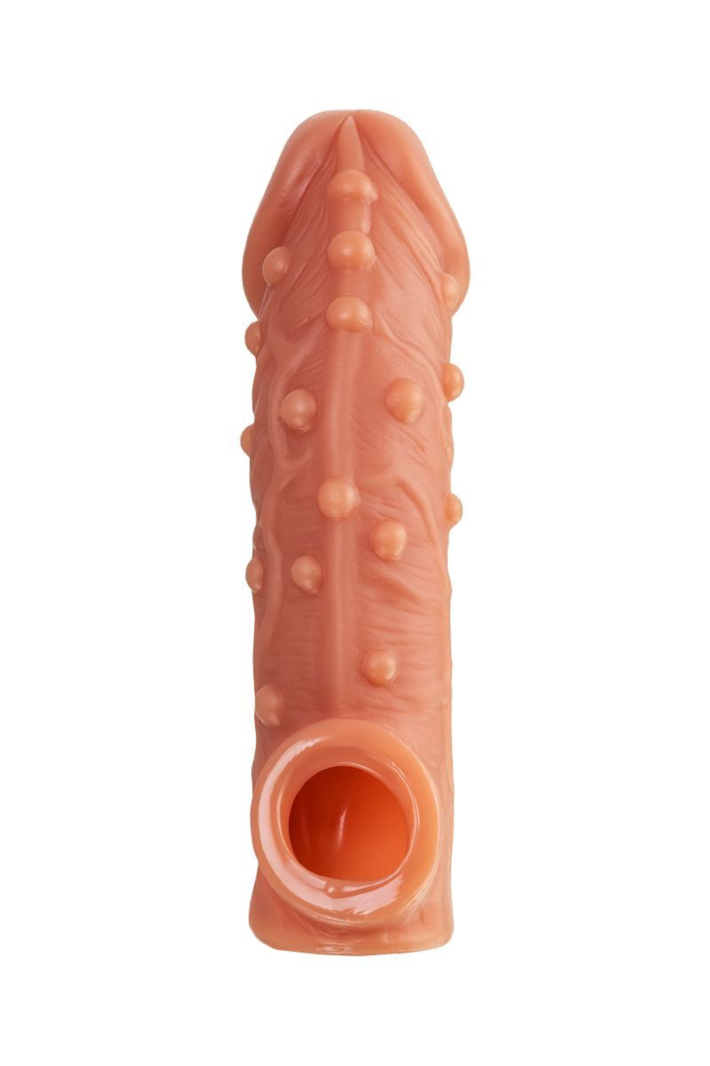 Телесная насадка на фаллос с отверстием для мошонки cock sleeve 002 size m - 15,6 см.