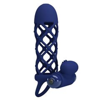Синяя насадка на пенис powerful ring - 13,5 см.