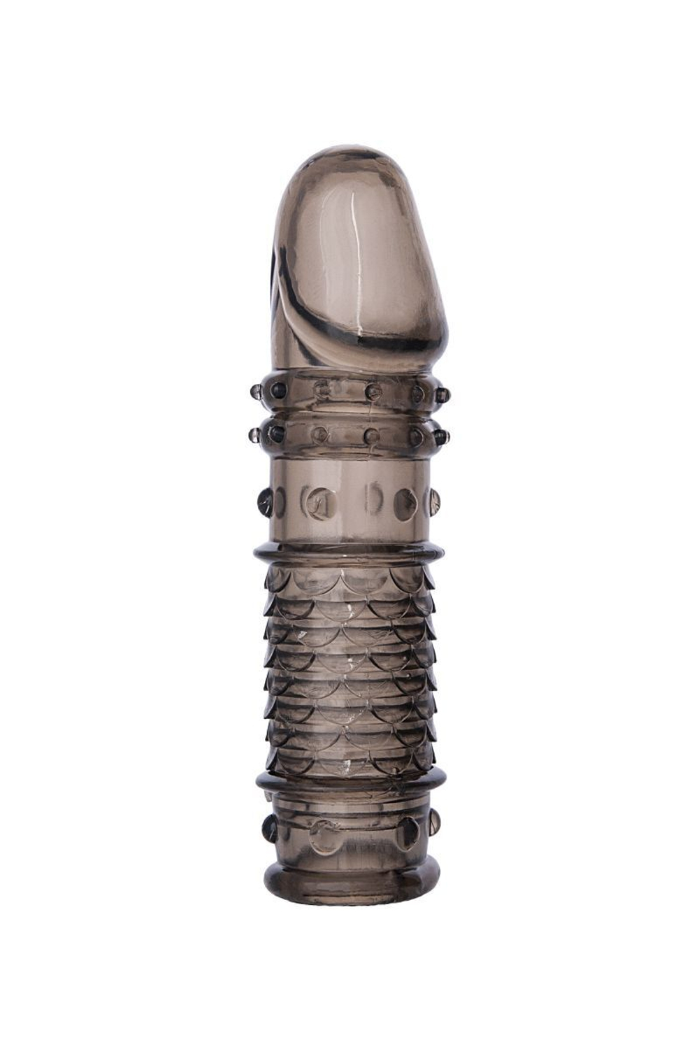 Дымчатая закрытая насадка toyfa xlover с чешуйками и пупырышками - 13,5 см.