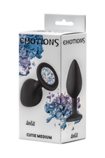 Чёрная анальная пробка emotions cutie medium с прозрачным кристаллом - 8,5 см.