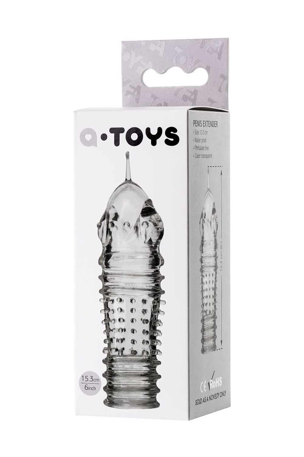 Прозрачная насадка на пенис toyfa a-toys с расширенной головкой - 15,3 см.