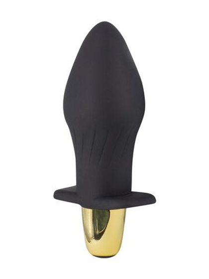 Черная силиконовая анальная пробка с вибрацией - 10,5 см.