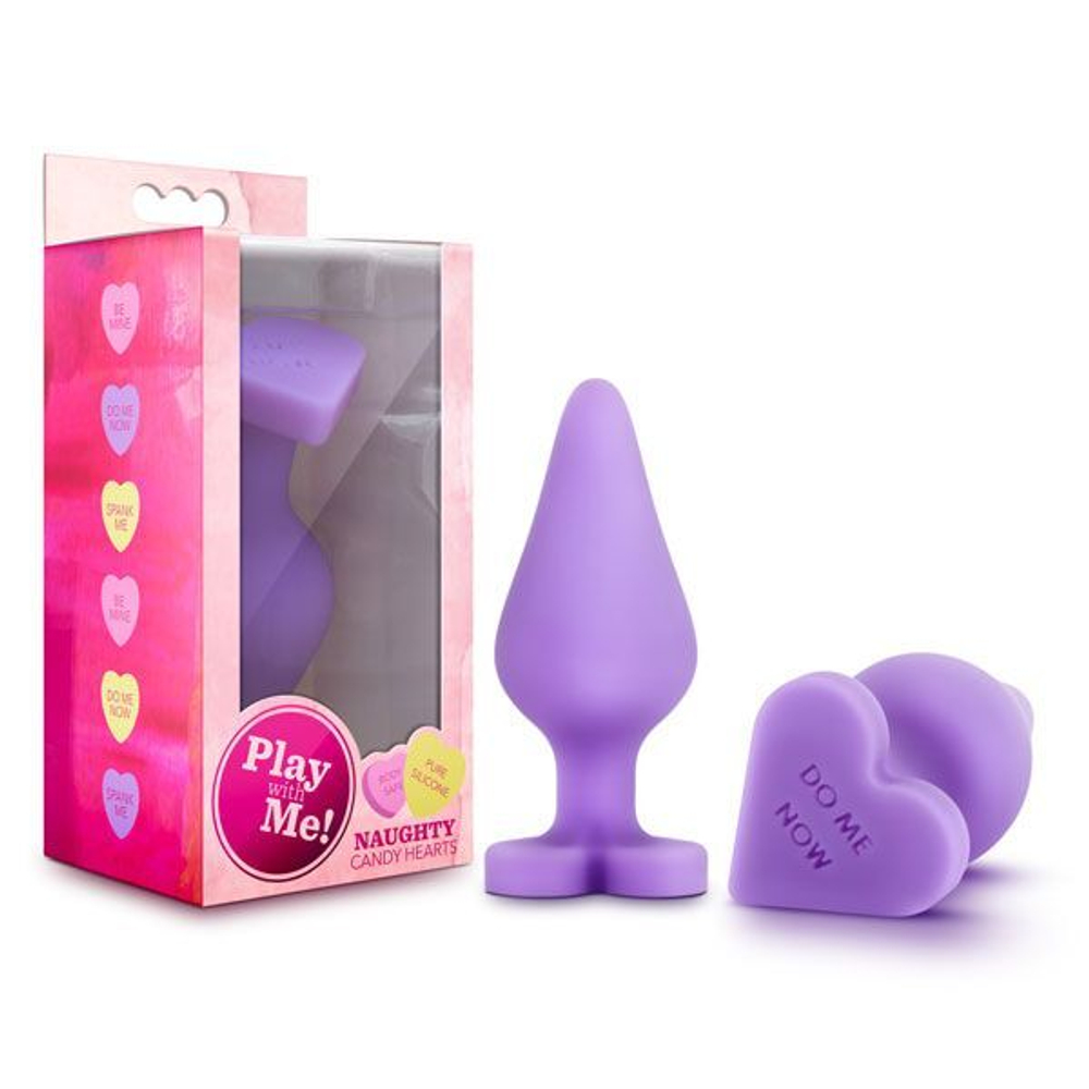 Фиолетовая анальная пробка naughty candy heart do me now - 8,9 см.