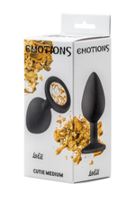Чёрная анальная пробка emotions cutie medium с желтым кристаллом - 8,5 см.