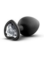 Черная анальная пробка с прозрачным стразом-сердечком Bling Plug