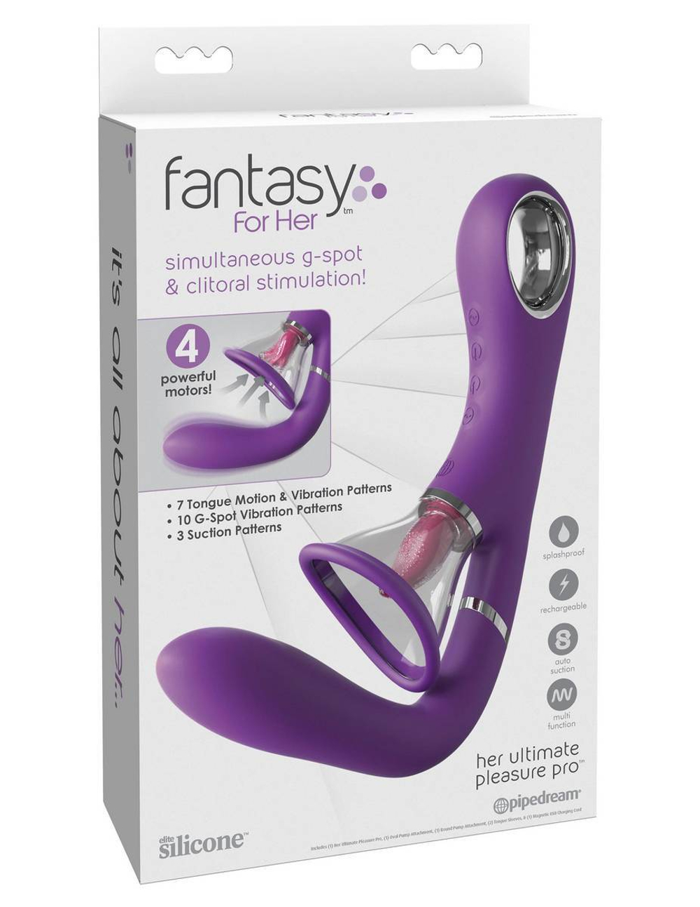 Сиреневый вибростимулятор с помпой и имитатором языка her ultimate pleasure pro