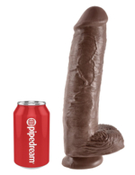 Коричневый фаллоимитатор-гигант на присоске 11  cock with balls - 28 см.