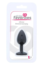 Черная гладкая анальная пробка с розовым кристаллом silicone diamond plug - 7 см.