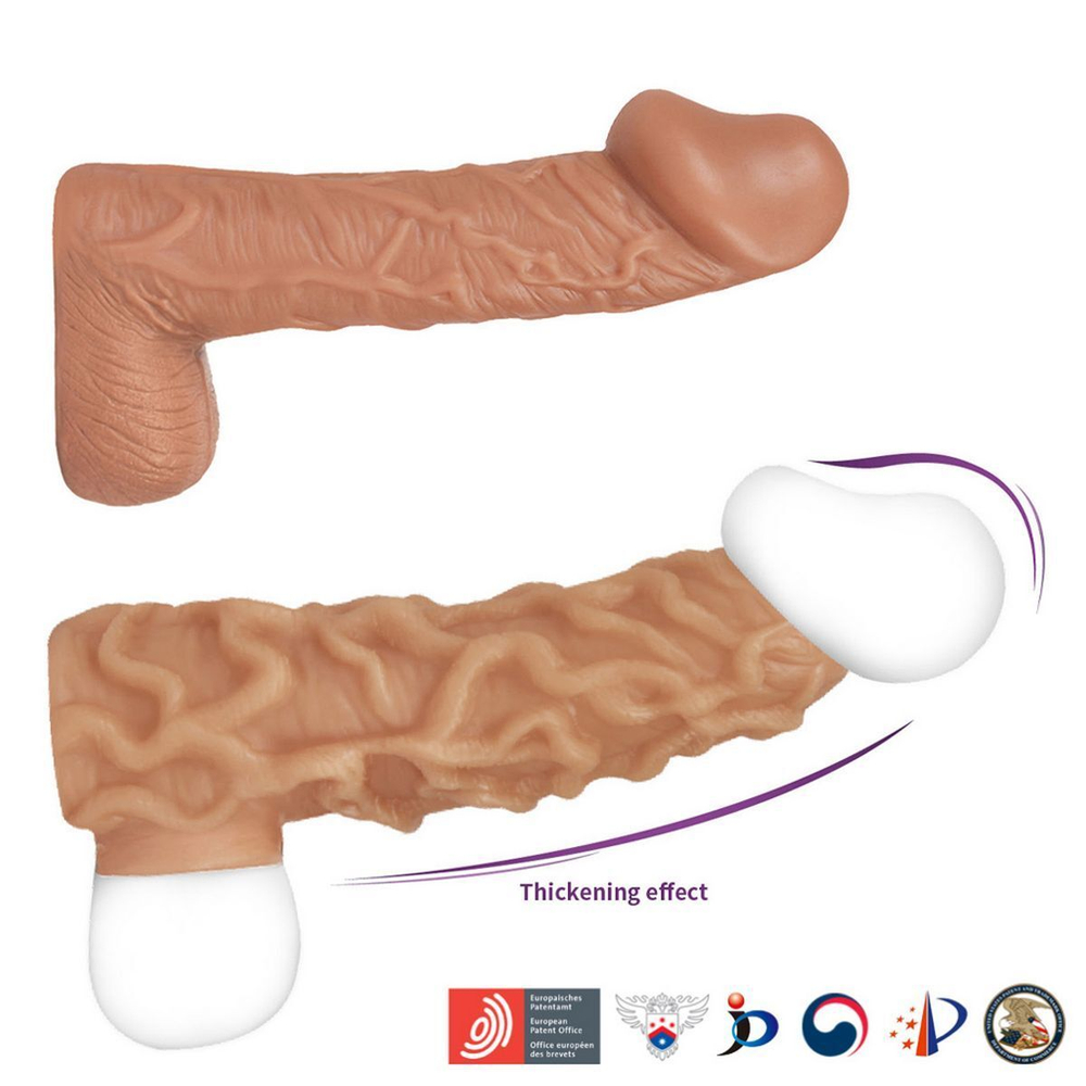 Телесная насадка с венками и открытой головкой nude sleeve m - 12 см.