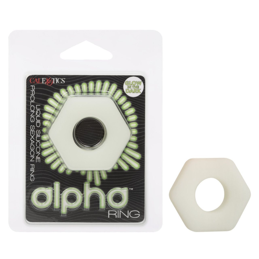 Белое люминесцентное эрекционное кольцо glow-in-the-dark liquid silicone prolong sexagon ring