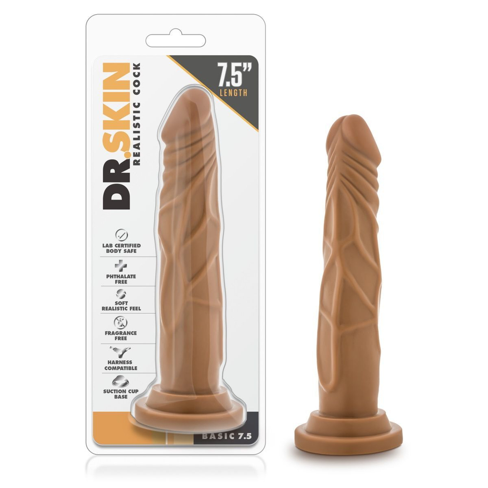 Кофейный фаллоимитатор без мошонки dr. skin realistic cock basic 7.5 - 19 см.