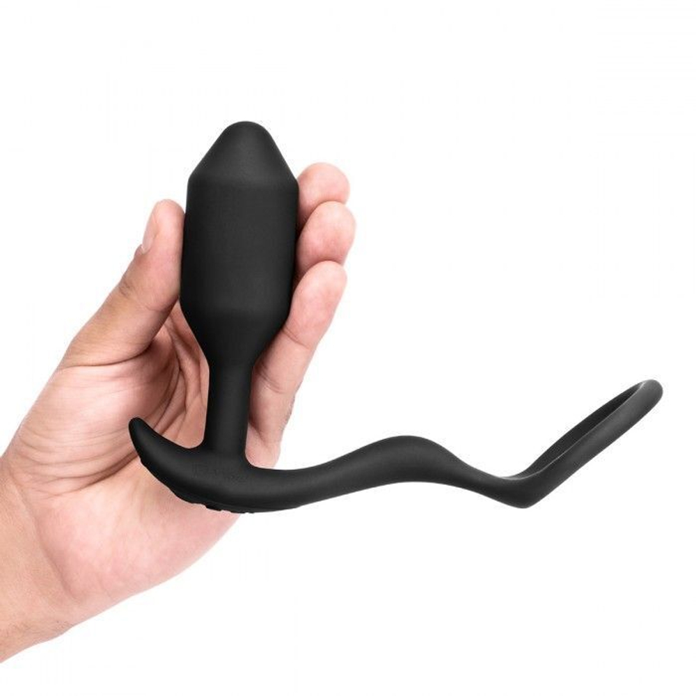 Черная анальная вибропробка с эрекционным кольцом Vibrating Snug & Tug