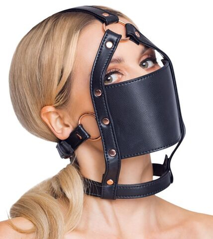 Черный намордник с кляпом-шаром head harness with a gag