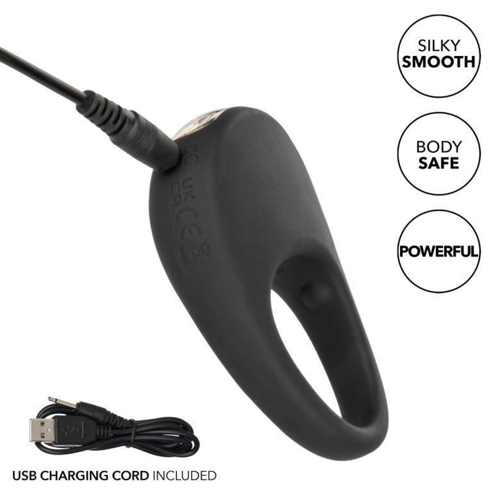 Черное эрекционное виброкольцо silicone rechargeable pleasure ring