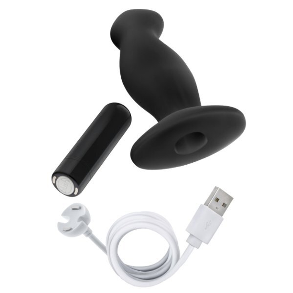 Черный анальный вибромассажёр silicone vibrating prostate massager 02 - 10,8 см.