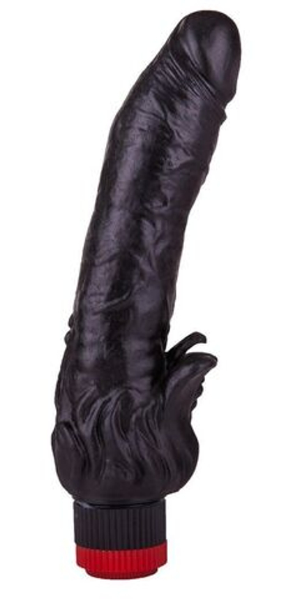 Чёрный вибратор с клиторальными лепестками - 18,5 см.