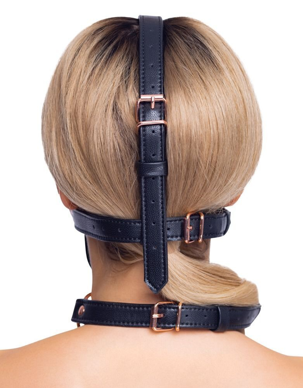 Черный намордник с кляпом-шаром head harness with a gag
