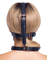 Черный намордник с кляпом-шаром head harness with a gag
