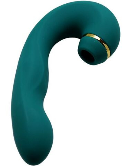 Зеленый вибратор с вакуумной стимуляцией triple ecstasy - 17,5 см.