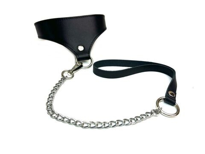Черный кожаный ошейник black phoenix с поводком