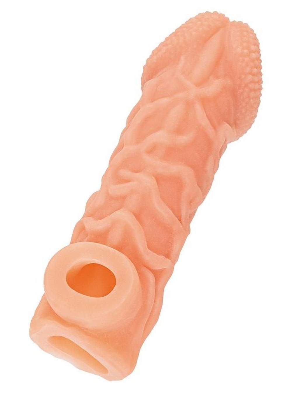Телесная закрытая насадка с венками cock sleeve 006 size l - 17,6 см.