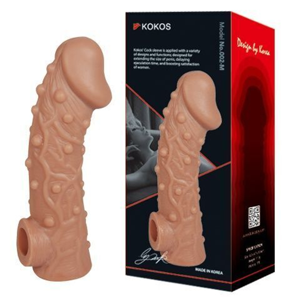 Телесная насадка на фаллос с отверстием для мошонки cock sleeve 002 size m - 15,6 см.