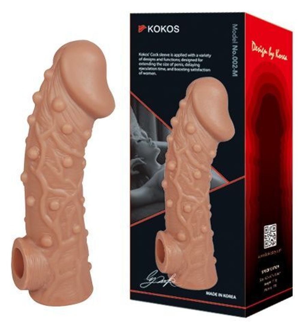Насадка на фаллос с отверстием для мошонки cock sleeve 002 size l - 17,6 см.