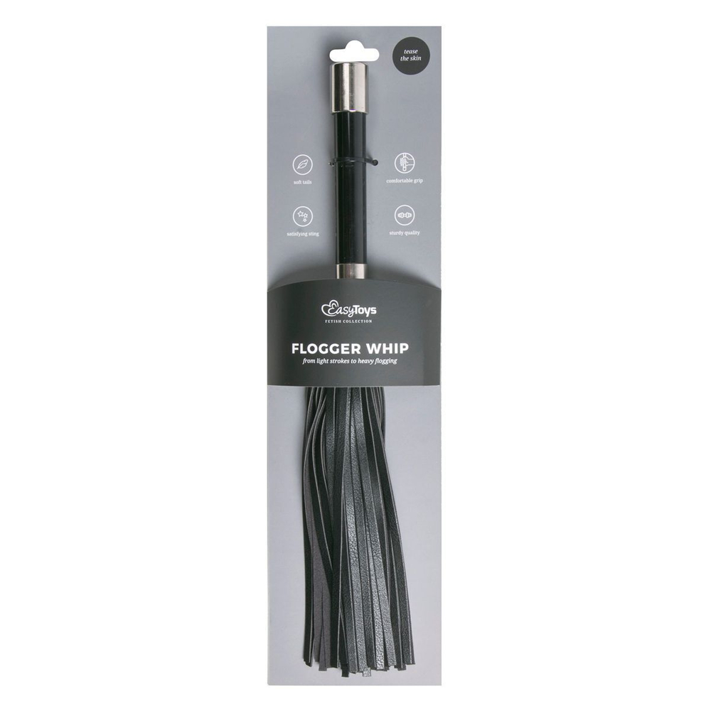 Черная плеть easytoys flogger with metal grip - 38 см.