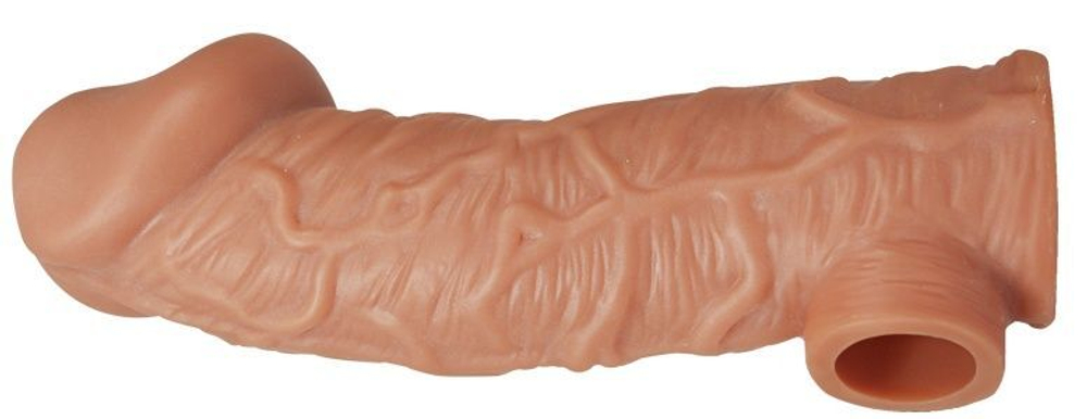 Телесная насадка на фаллос с отверстием для мошонки cock sleeve 001 size l - 17,6 см.